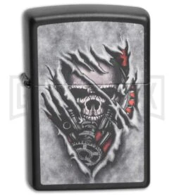 Zippo Black Matte Skull Gears Lighter