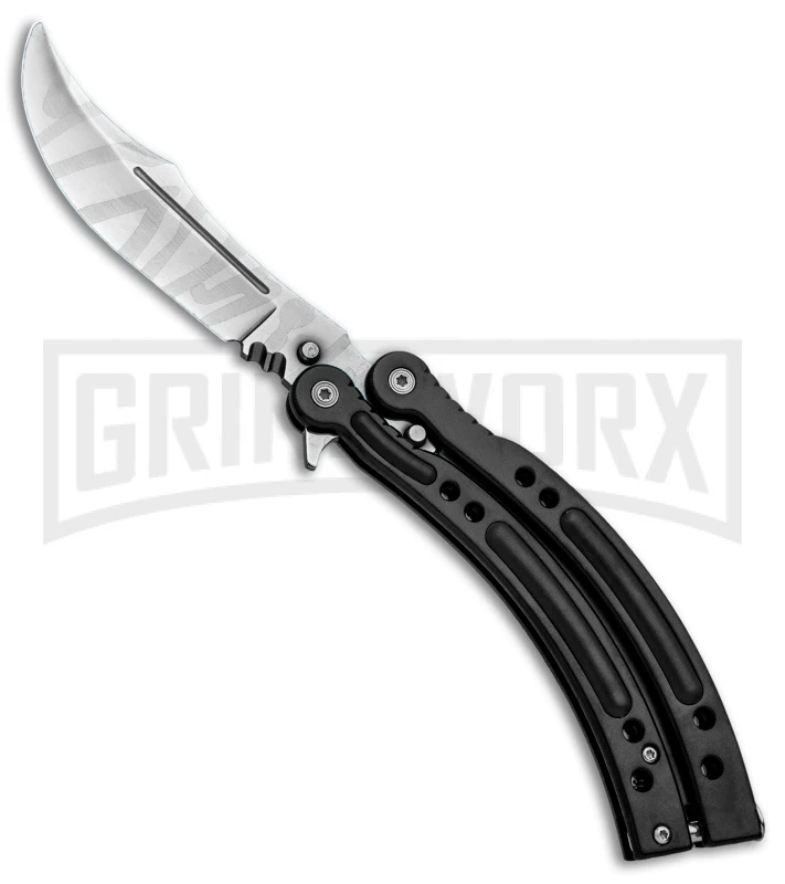 Kershaw Store -Kershaw Store Andux CS Black Balisong Butterfly Black Inlays Bowie Satin Plain PK 8 GX 33140 jr large